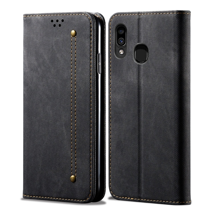 For Galaxy A20 / A30 Denim Texture Casual Style Horizontal Flip Leather Case with Holder & Card Slots & Wallet
