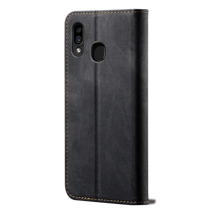 For Galaxy A20 / A30 Denim Texture Casual Style Horizontal Flip Leather Case with Holder & Card Slots & Wallet