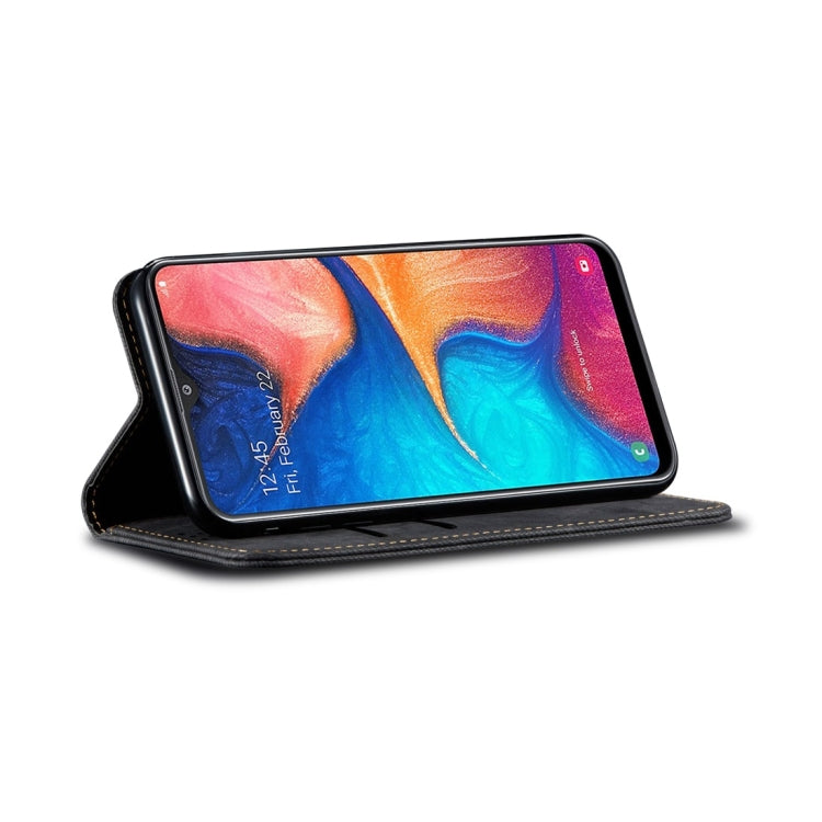 For Galaxy A20 / A30 Denim Texture Casual Style Horizontal Flip Leather Case with Holder & Card Slots & Wallet