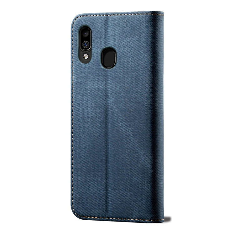 For Galaxy A20 / A30 Denim Texture Casual Style Horizontal Flip Leather Case with Holder & Card Slots & Wallet
