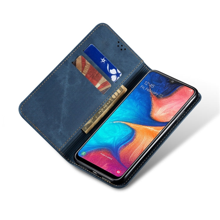 For Galaxy A20 / A30 Denim Texture Casual Style Horizontal Flip Leather Case with Holder & Card Slots & Wallet