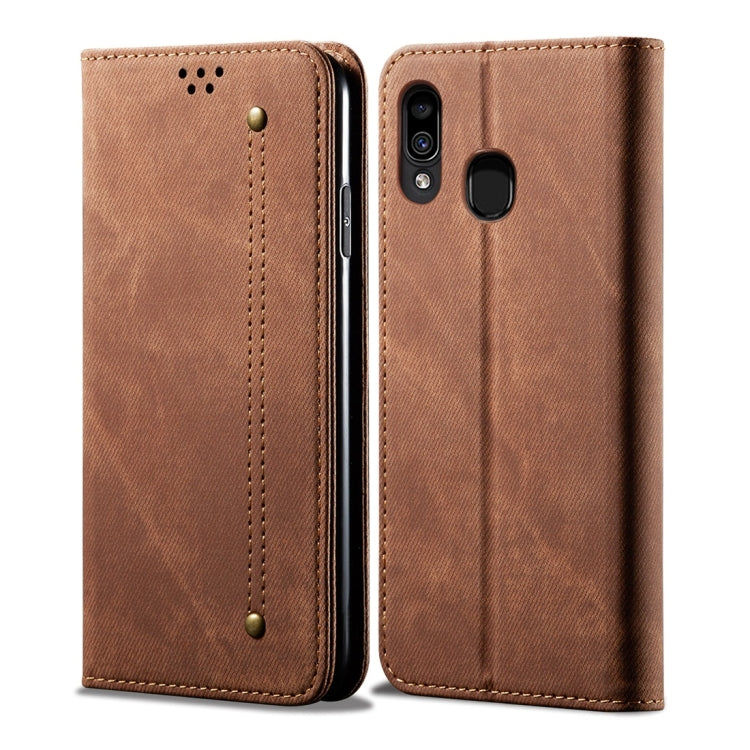 For Galaxy A20 / A30 Denim Texture Casual Style Horizontal Flip Leather Case with Holder & Card Slots & Wallet