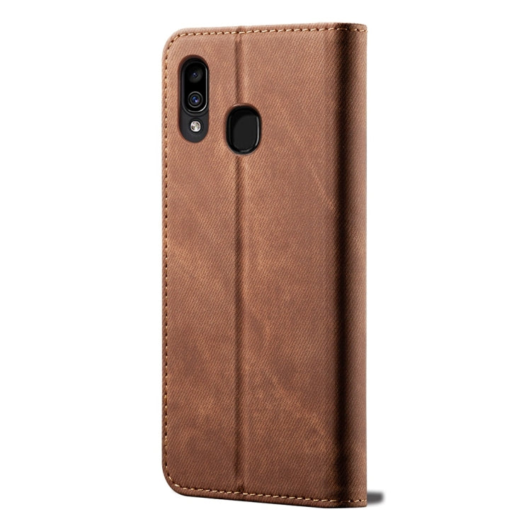 For Galaxy A20 / A30 Denim Texture Casual Style Horizontal Flip Leather Case with Holder & Card Slots & Wallet