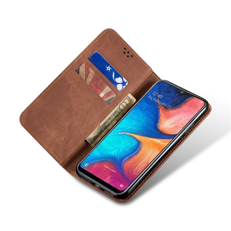 For Galaxy A20 / A30 Denim Texture Casual Style Horizontal Flip Leather Case with Holder & Card Slots & Wallet