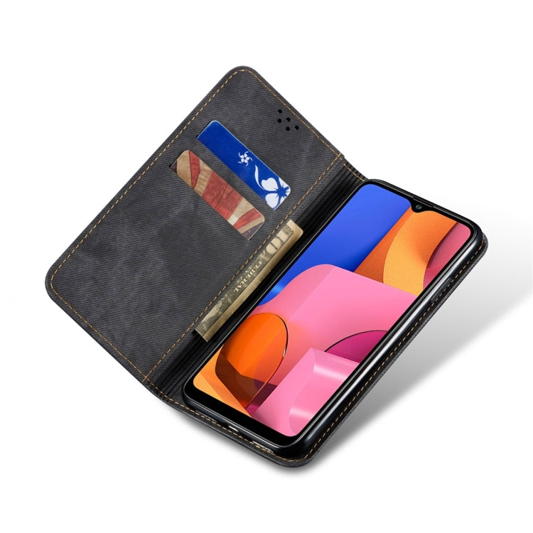 For Galaxy A20s Denim Texture Casual Style Horizontal Flip Leather Case with Holder & Card Slots & Wallet