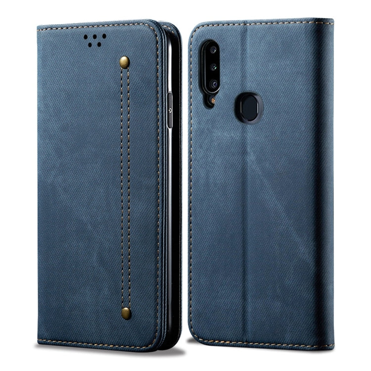 For Galaxy A20s Denim Texture Casual Style Horizontal Flip Leather Case with Holder & Card Slots & Wallet