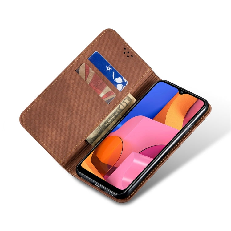 For Galaxy A20s Denim Texture Casual Style Horizontal Flip Leather Case with Holder & Card Slots & Wallet