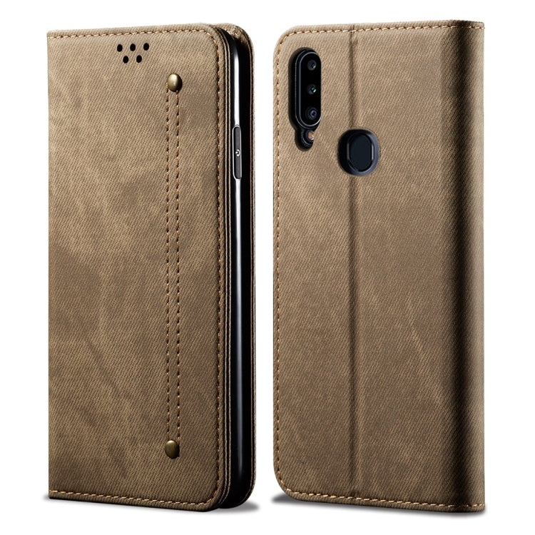 For Galaxy A20s Denim Texture Casual Style Horizontal Flip Leather Case with Holder & Card Slots & Wallet