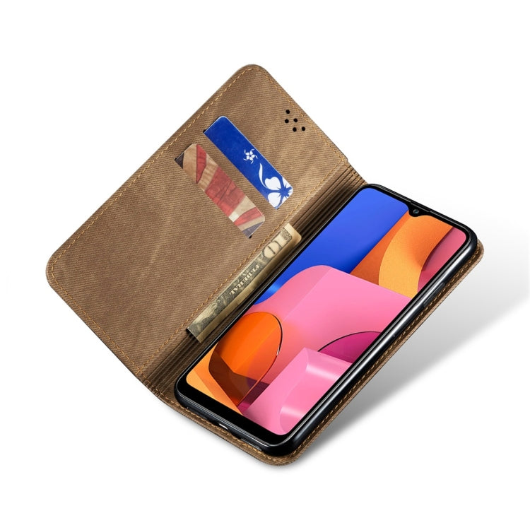 For Galaxy A20s Denim Texture Casual Style Horizontal Flip Leather Case with Holder & Card Slots & Wallet