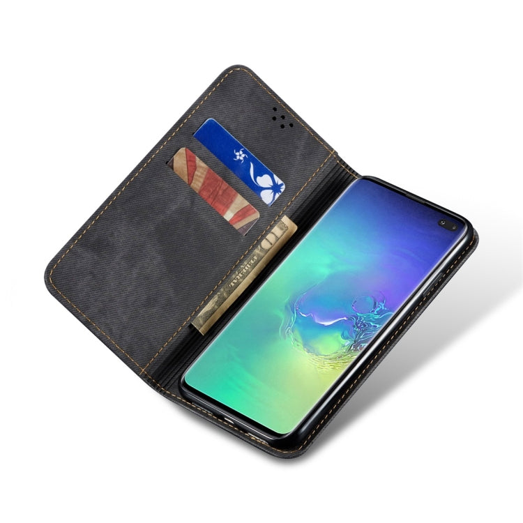For Galaxy S10+ Denim Texture Casual Style Horizontal Flip Leather Case with Holder & Card Slots & Wallet