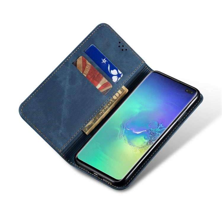 For Galaxy S10+ Denim Texture Casual Style Horizontal Flip Leather Case with Holder & Card Slots & Wallet