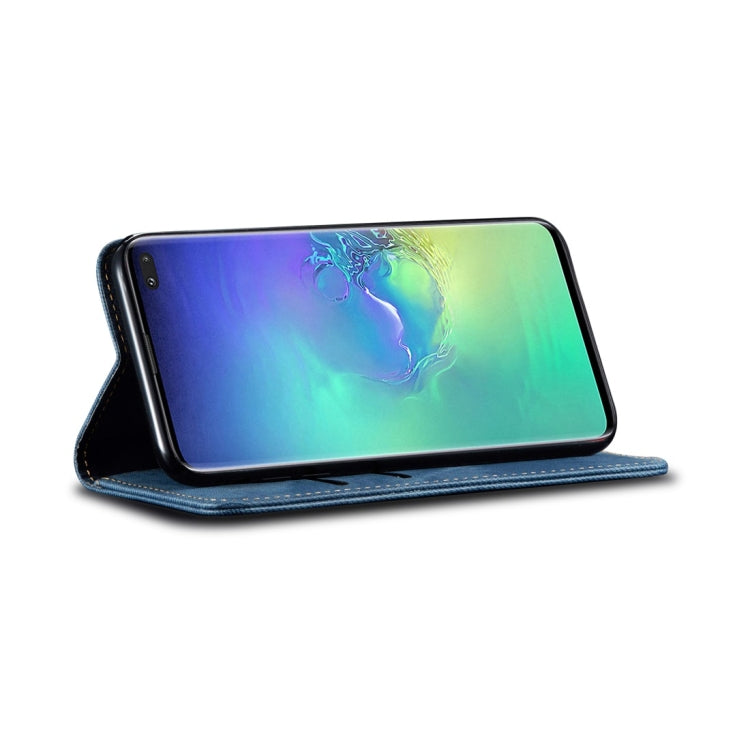 For Galaxy S10+ Denim Texture Casual Style Horizontal Flip Leather Case with Holder & Card Slots & Wallet