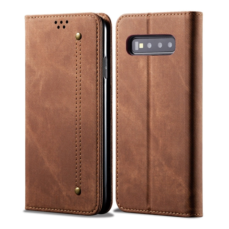 For Galaxy S10+ Denim Texture Casual Style Horizontal Flip Leather Case with Holder & Card Slots & Wallet