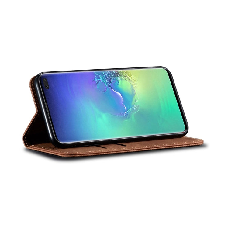 For Galaxy S10+ Denim Texture Casual Style Horizontal Flip Leather Case with Holder & Card Slots & Wallet