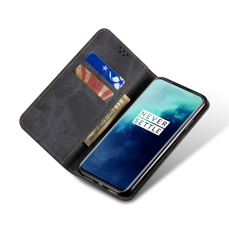 For OnePlus 7T Pro Denim Texture Casual Style Horizontal Flip Leather Case with Holder & Card Slots & Wallet