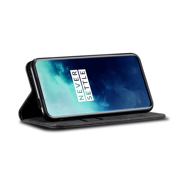 For OnePlus 7T Pro Denim Texture Casual Style Horizontal Flip Leather Case with Holder & Card Slots & Wallet