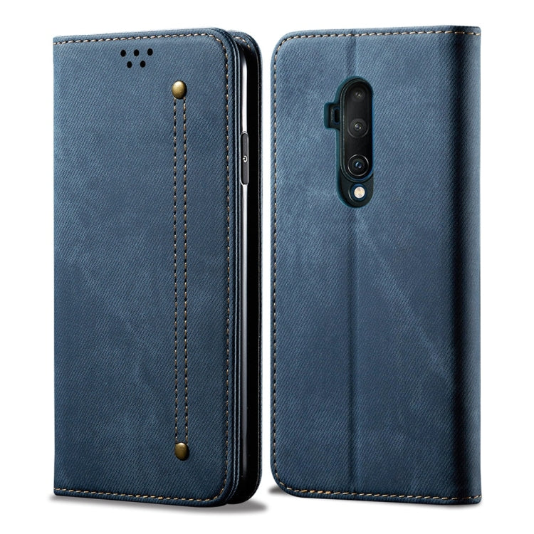 For OnePlus 7T Pro Denim Texture Casual Style Horizontal Flip Leather Case with Holder & Card Slots & Wallet