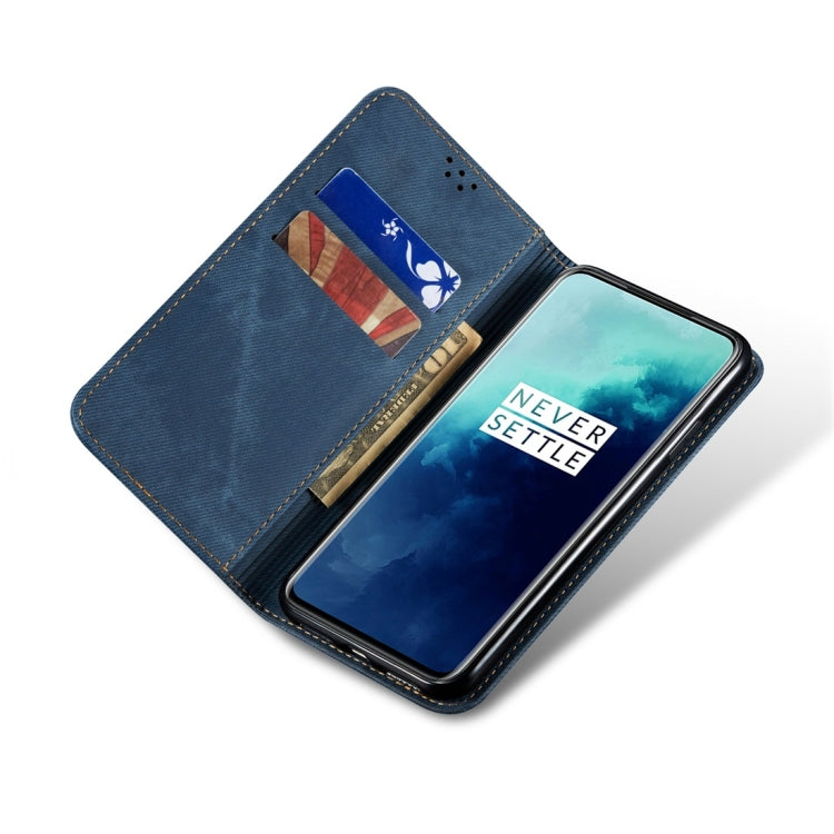 For OnePlus 7T Pro Denim Texture Casual Style Horizontal Flip Leather Case with Holder & Card Slots & Wallet