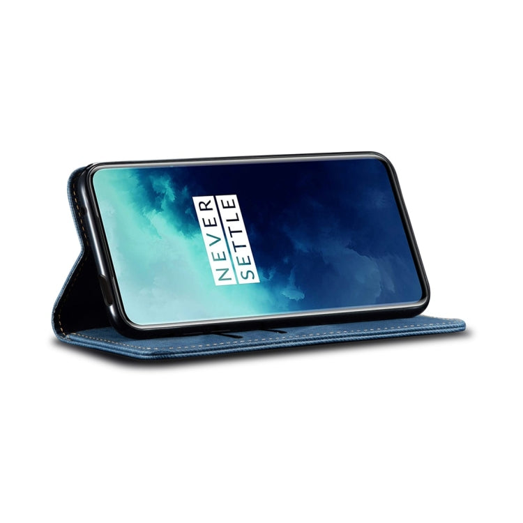 For OnePlus 7T Pro Denim Texture Casual Style Horizontal Flip Leather Case with Holder & Card Slots & Wallet