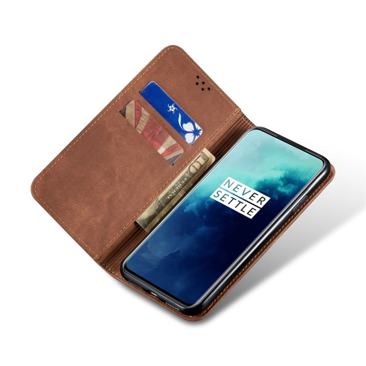 For OnePlus 7T Pro Denim Texture Casual Style Horizontal Flip Leather Case with Holder & Card Slots & Wallet