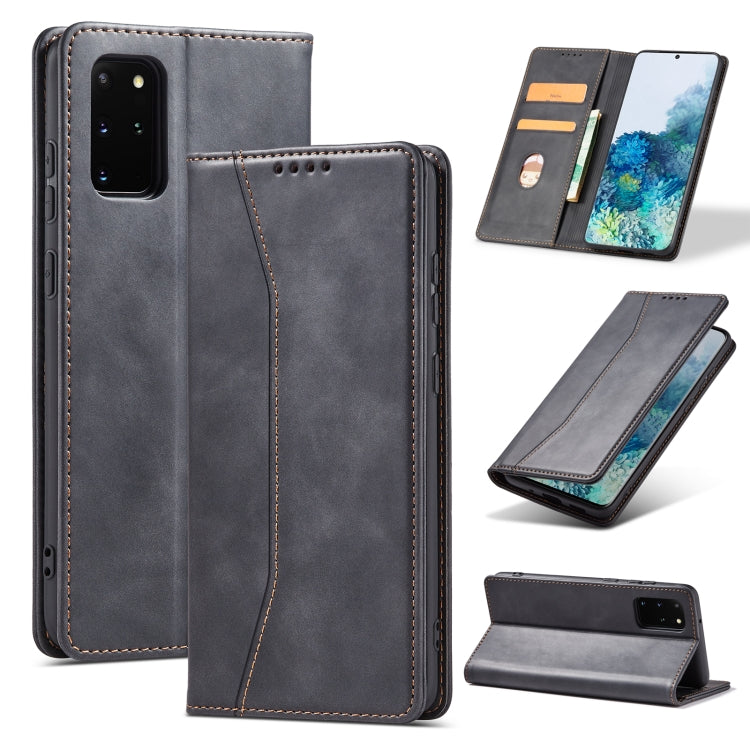 For Samsung Galaxy S20 5G Skin-feel Calfskin Texture Magnetic Dual-Fold Horizontal Flip Leather Case with Holder & Card Slots & Wallet