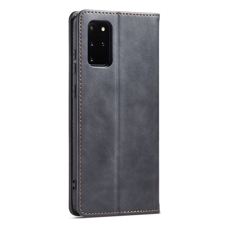 For Samsung Galaxy S20 5G Skin-feel Calfskin Texture Magnetic Dual-Fold Horizontal Flip Leather Case with Holder & Card Slots & Wallet