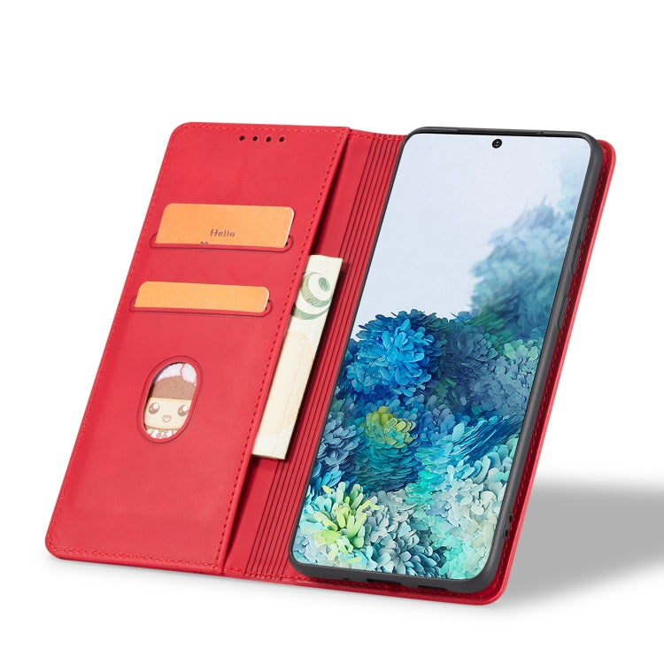 For Samsung Galaxy S20 5G Skin-feel Calfskin Texture Magnetic Dual-Fold Horizontal Flip Leather Case with Holder & Card Slots & Wallet