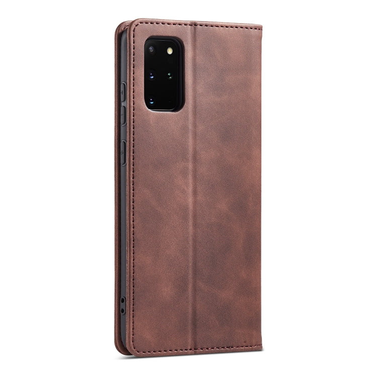 For Samsung Galaxy S20 5G Skin-feel Calfskin Texture Magnetic Dual-Fold Horizontal Flip Leather Case with Holder & Card Slots & Wallet