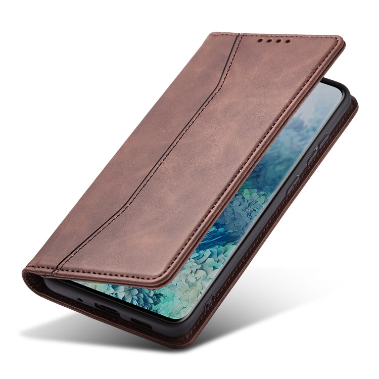 For Samsung Galaxy S20 5G Skin-feel Calfskin Texture Magnetic Dual-Fold Horizontal Flip Leather Case with Holder & Card Slots & Wallet
