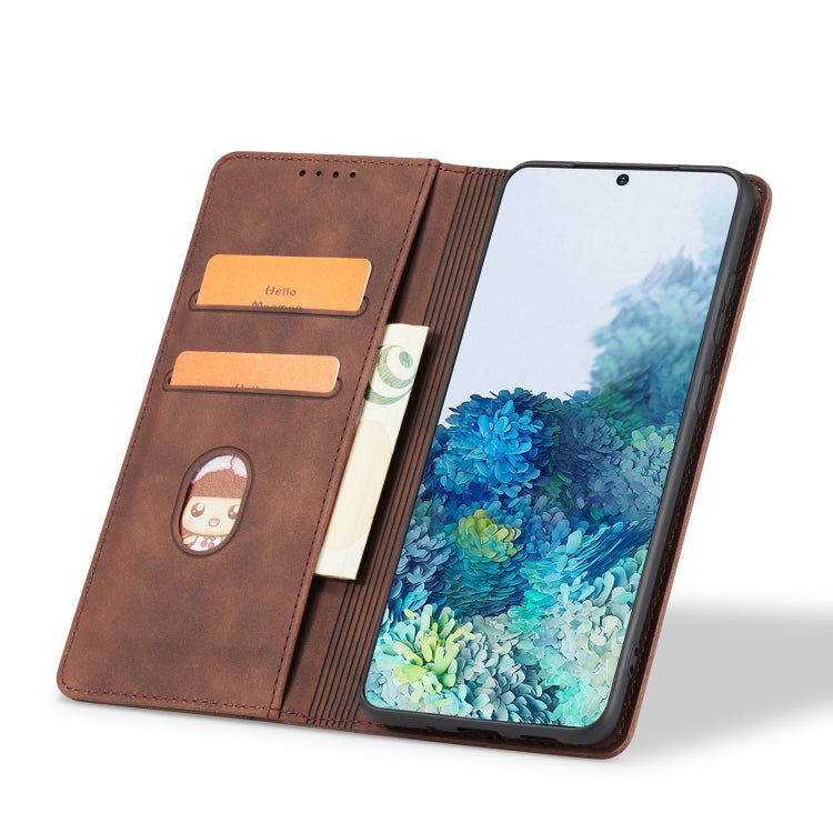 For Samsung Galaxy S20 5G Skin-feel Calfskin Texture Magnetic Dual-Fold Horizontal Flip Leather Case with Holder & Card Slots & Wallet