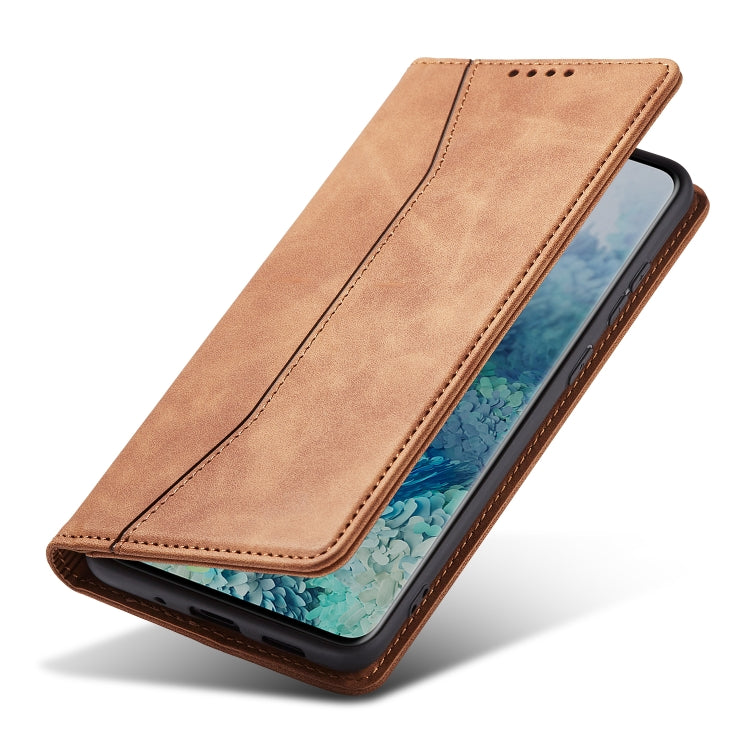 For Samsung Galaxy S20 5G Skin-feel Calfskin Texture Magnetic Dual-Fold Horizontal Flip Leather Case with Holder & Card Slots & Wallet