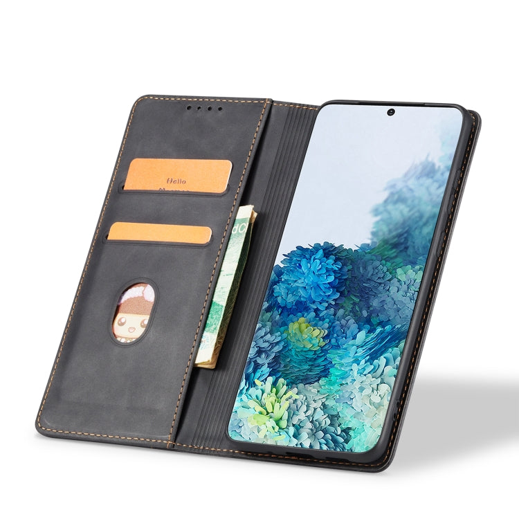For Samsung Galaxy S20+ 5G Skin-feel Calfskin Texture Magnetic Dual-Fold Horizontal Flip Leather Case with Holder & Card Slots & Wallet