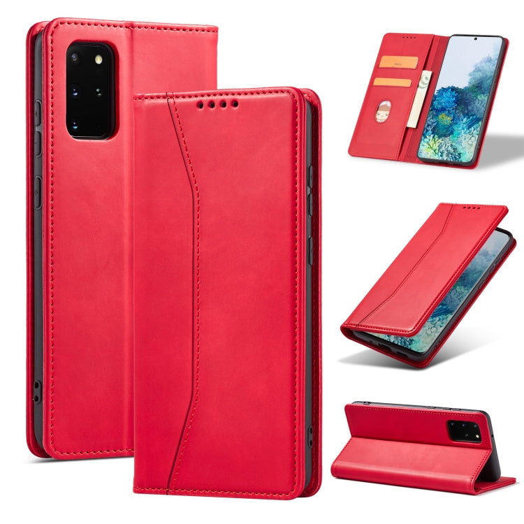 For Samsung Galaxy S20+ 5G Skin-feel Calfskin Texture Magnetic Dual-Fold Horizontal Flip Leather Case with Holder & Card Slots & Wallet