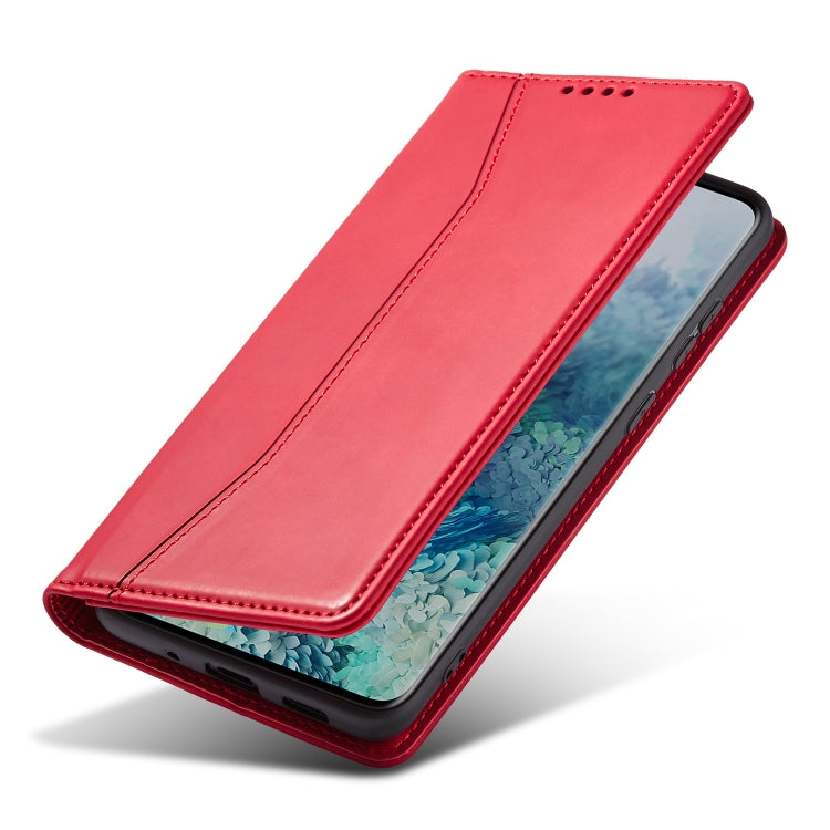 For Samsung Galaxy S20+ 5G Skin-feel Calfskin Texture Magnetic Dual-Fold Horizontal Flip Leather Case with Holder & Card Slots & Wallet