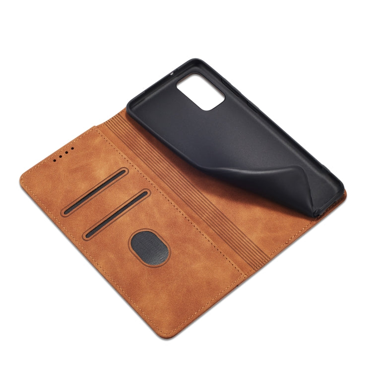 For Samsung Galaxy S20+ 5G Skin-feel Calfskin Texture Magnetic Dual-Fold Horizontal Flip Leather Case with Holder & Card Slots & Wallet