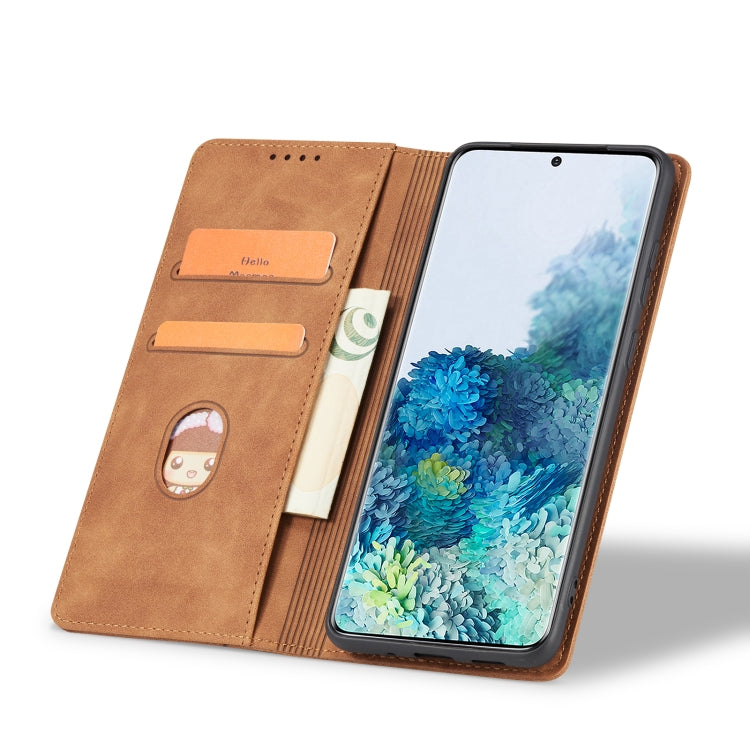 For Samsung Galaxy S20+ 5G Skin-feel Calfskin Texture Magnetic Dual-Fold Horizontal Flip Leather Case with Holder & Card Slots & Wallet