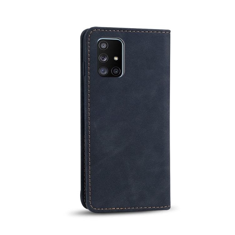 For Samsung Galaxy A51 5G Skin-feel Calfskin Texture Magnetic Dual-Fold Horizontal Flip Leather Case with Holder & Card Slots & Wallet