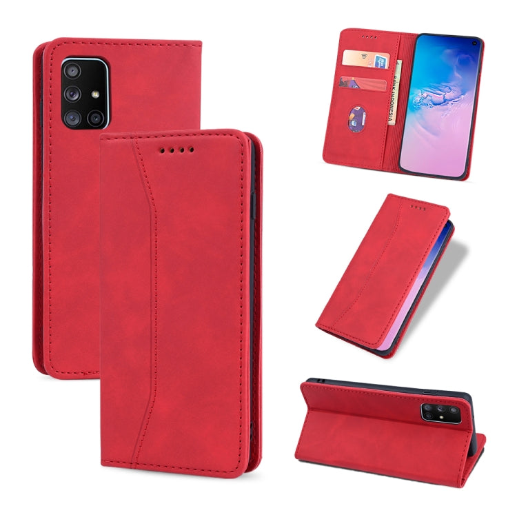 For Samsung Galaxy A51 5G Skin-feel Calfskin Texture Magnetic Dual-Fold Horizontal Flip Leather Case with Holder & Card Slots & Wallet