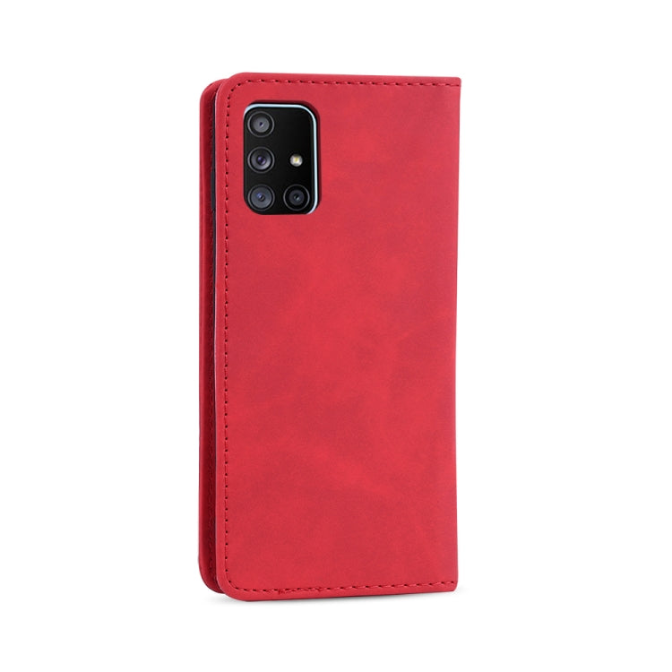 For Samsung Galaxy A51 5G Skin-feel Calfskin Texture Magnetic Dual-Fold Horizontal Flip Leather Case with Holder & Card Slots & Wallet