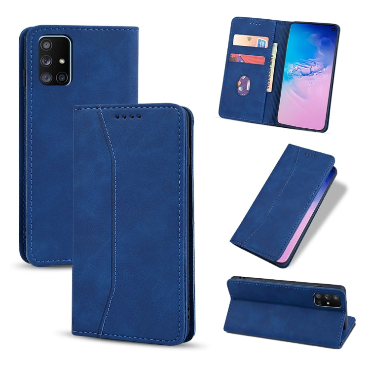 For Samsung Galaxy A71 5G Skin-feel Calfskin Texture Magnetic Dual-Fold Horizontal Flip Leather Case with Holder & Card Slots & Wallet