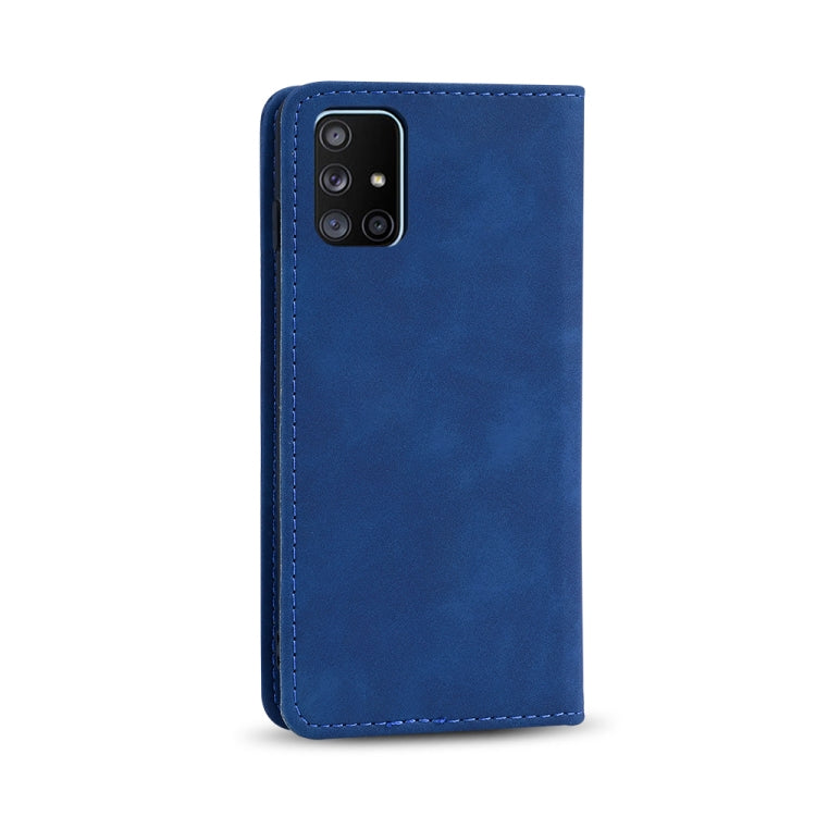 For Samsung Galaxy A71 5G Skin-feel Calfskin Texture Magnetic Dual-Fold Horizontal Flip Leather Case with Holder & Card Slots & Wallet