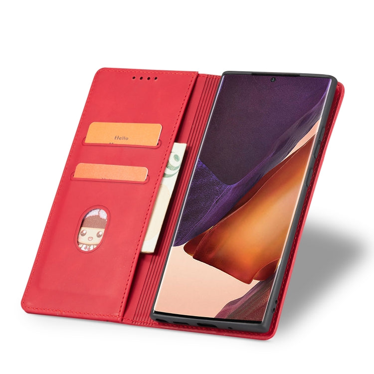 For Samsung Galaxy Note20 Skin-feel Calfskin Texture Magnetic Dual-Fold Horizontal Flip Leather Case with Holder & Card Slots & Wallet