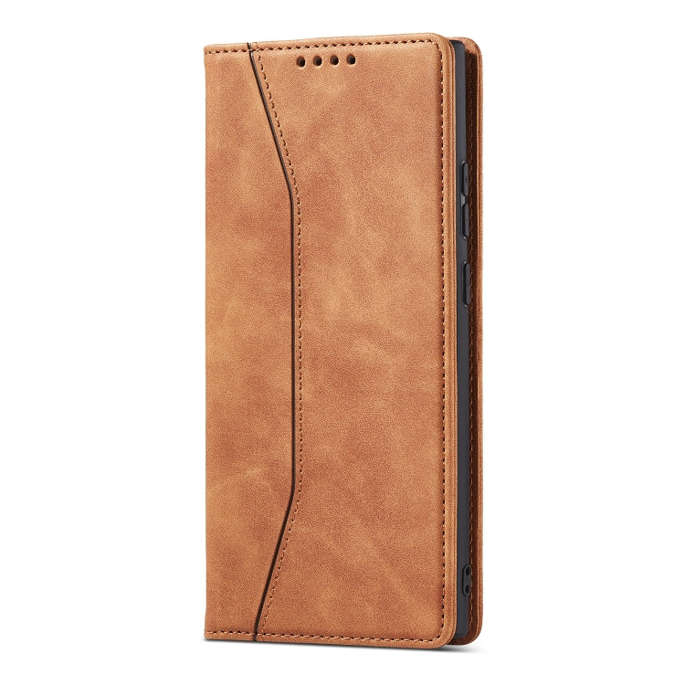 For Samsung Galaxy Note20 Skin-feel Calfskin Texture Magnetic Dual-Fold Horizontal Flip Leather Case with Holder & Card Slots & Wallet