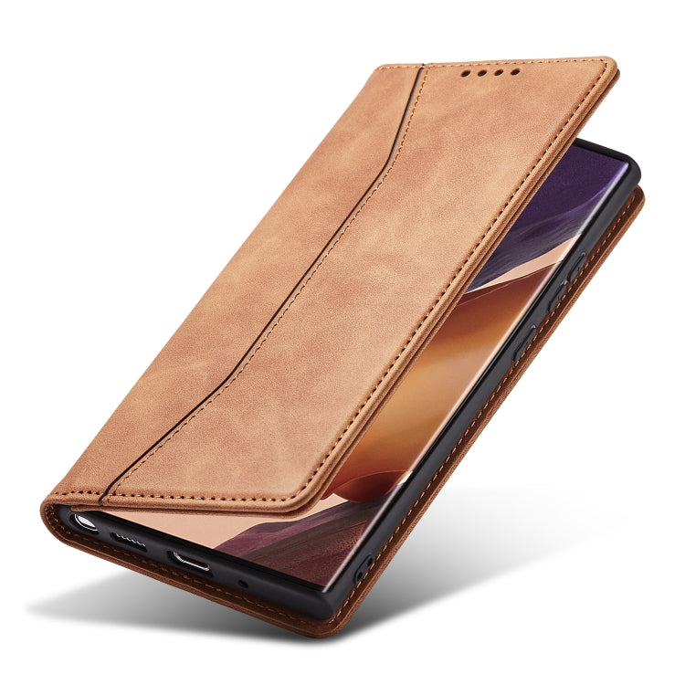 For Samsung Galaxy Note20 Skin-feel Calfskin Texture Magnetic Dual-Fold Horizontal Flip Leather Case with Holder & Card Slots & Wallet