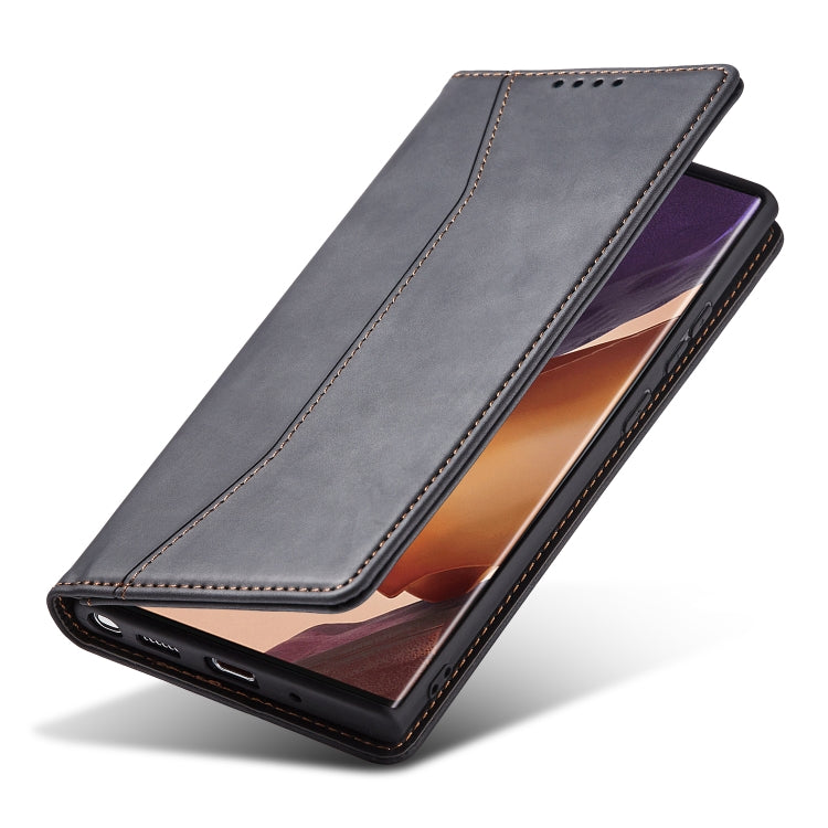 For Samsung Galaxy Note20 Ultra Skin-feel Calfskin Texture Magnetic Dual-Fold Horizontal Flip Leather Case with Holder & Card Slots & Wallet