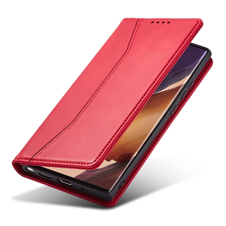 For Samsung Galaxy Note20 Ultra Skin-feel Calfskin Texture Magnetic Dual-Fold Horizontal Flip Leather Case with Holder & Card Slots & Wallet