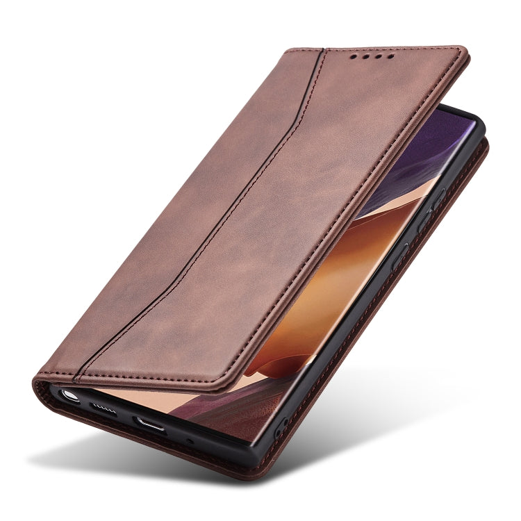 For Samsung Galaxy Note20 Ultra Skin-feel Calfskin Texture Magnetic Dual-Fold Horizontal Flip Leather Case with Holder & Card Slots & Wallet