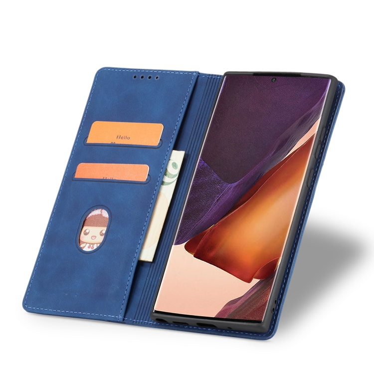 For Samsung Galaxy Note20 Ultra Skin-feel Calfskin Texture Magnetic Dual-Fold Horizontal Flip Leather Case with Holder & Card Slots & Wallet