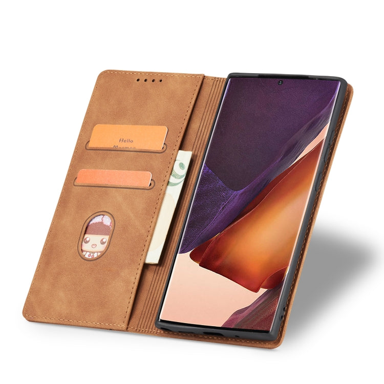 For Samsung Galaxy Note20 Ultra Skin-feel Calfskin Texture Magnetic Dual-Fold Horizontal Flip Leather Case with Holder & Card Slots & Wallet