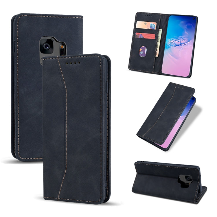 For Samsung Galaxy S9 Skin-feel Calfskin Texture Magnetic Dual-Fold Horizontal Flip Leather Case with Holder & Card Slots & Wallet